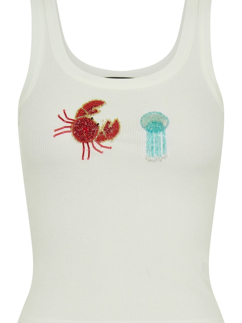 Beaded Rib White Tank Top